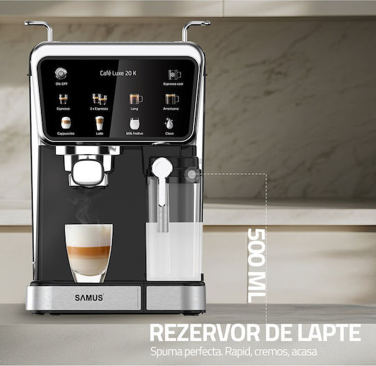 Samus Mașină de Espresso 1350W Presiune 20bar pentru Cappuccino Neagră