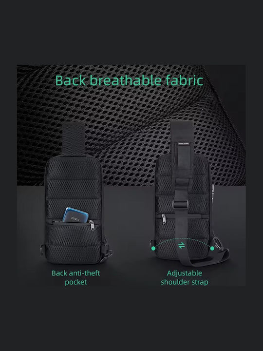 Chest Shoulder Bag Mark Ryden Anti-theft System Waterproof Oxford Material Usb Port Multi-compartment Structure Compatible 9.7 Inch Tablet Single Strap Unisex Black Color