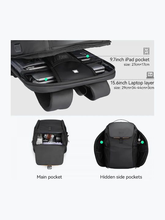 Smart Travel Backpack Mark Ryden Waterproof Oxford Material Eva Coating Compatible 15.6 Inch Laptop Usb Micro Usb Port Laptop Compartment Breathable Back Black
