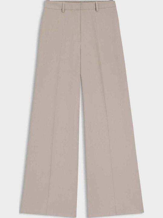 Hasmina Damen Hoch tailliert Stoff Hose Beige
