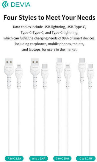 Devia USB Typ-C Kabel Usb 2.0 Ec305 Usb-A Usb-C Länge 1m Kintone Umweltfreundliches Weiß 112551 Ec305