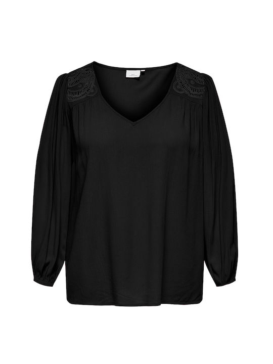 Women's Long Sleeve Blouse with V-Neck Black