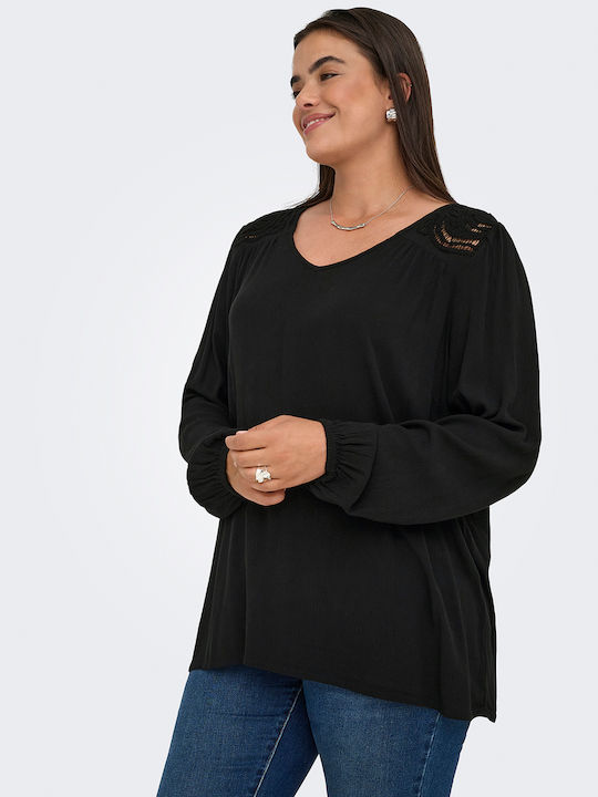 Women's Long Sleeve Blouse with V-Neck Black