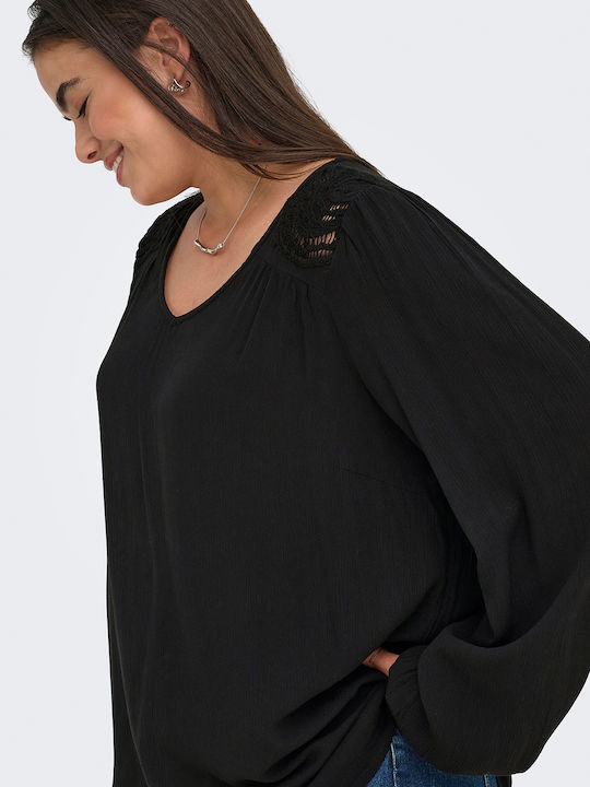 Women's Long Sleeve Blouse with V-Neck Black