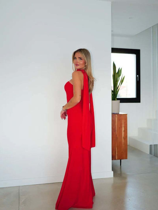 Καλοκαιρινό Maxi Φόρεμα για Γάμο / Βάπτιση Strapless Κόκκινο
