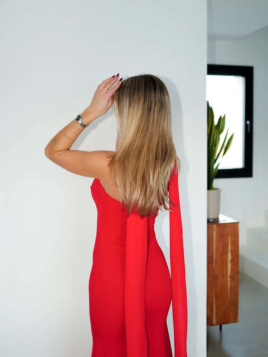Καλοκαιρινό Maxi Φόρεμα για Γάμο / Βάπτιση Strapless Κόκκινο