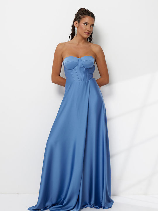 Rochie Maxi Pentru Nuntă / Botez Fără Bretele Albastru Prafuit