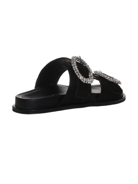 Δερμάτινα Γυναικεία Σανδάλια Flatforms Μαύρα