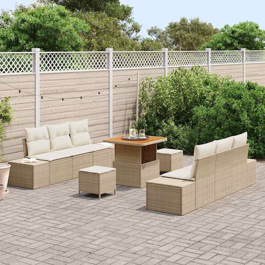 vidaXL Garden & Outdoor Furniture Set Living Room 9 Pieces Beige with Pillows
