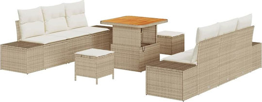 vidaXL Garden & Outdoor Furniture Set Living Room 9 Pieces Beige with Pillows