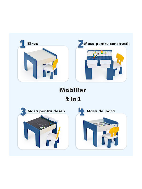 Set Masă cu Scaune pentru Copii pentru Desen Albastru