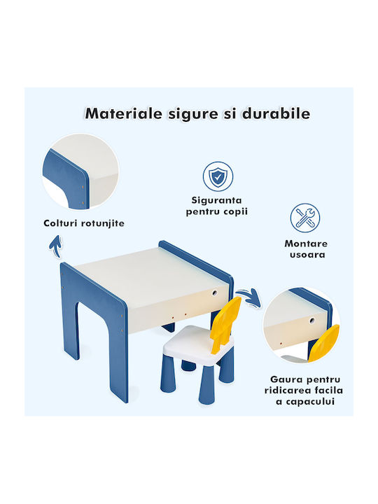 Set Masă cu Scaune pentru Copii pentru Desen Albastru