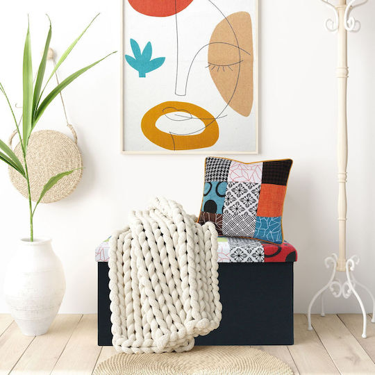 Collapsible Bench Stool With Storage Space Upholstered With Fabric Multicolour Patches 76x38x38cm