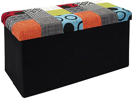 Collapsible Bench Stool With Storage Space Upholstered With Fabric Multicolour Patches 76x38x38cm