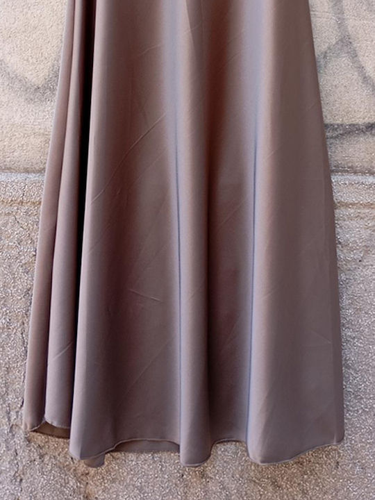 Satin,σατεν Maxi Rock Cloche Μόκα