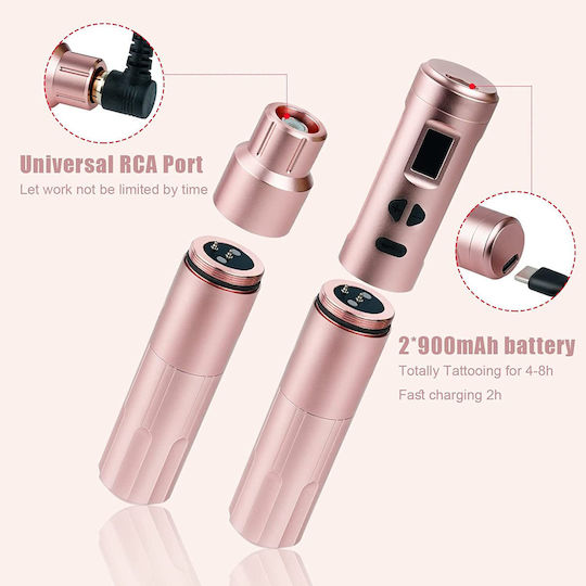 Set Micropigmentare Machiaj Permanent Sprâncene Buze Eyeliner Wireless 2 Baterii 900 mAh Ecran Oled Adaptor Rca Rose Gold