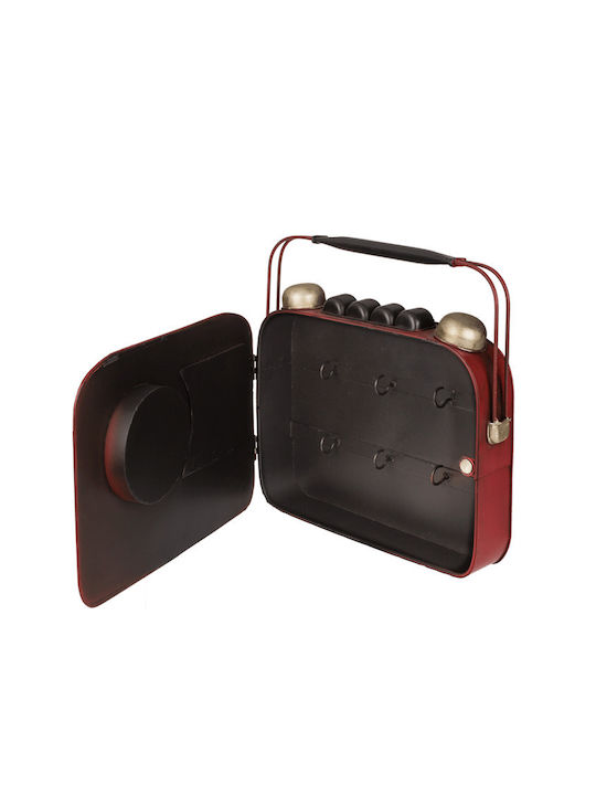 Out Blue Metallic Wall Key Hook Vintage Shape Red Radio 6 Hooks Clock 19x8.5x22cm 144392