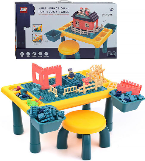 Luna Building Blocks Set with Table and Stool for 3+ Years 76 Pieces