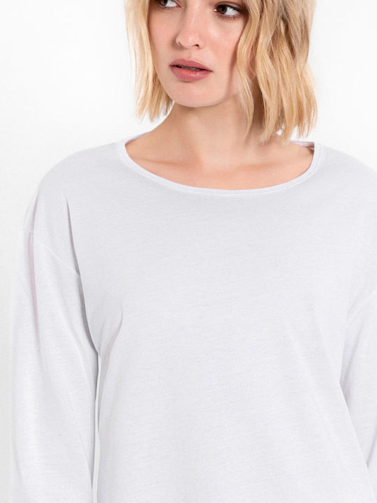 Damen Crop Top Baumwolle Langarm White