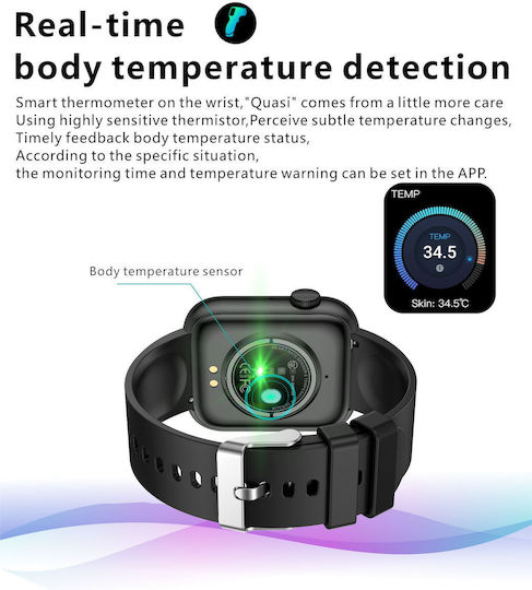Smartwatch Idealstore Powerstyle Apple Via Bluetooth Integrated Speaker Microphone Voice Assistant Health Monitoring Pulse Oximeter Thermometer 100 Sports Modes App Notifications Black Color
