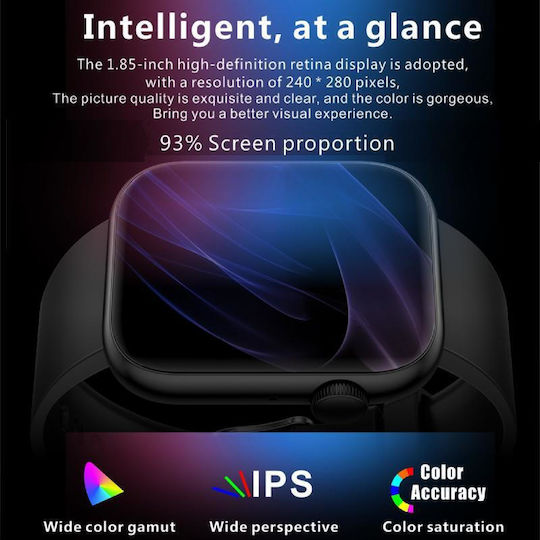 Smartwatch Idealstore Powerstyle Apple Via Bluetooth Integrated Speaker Microphone Voice Assistant Health Monitoring Pulse Oximeter Thermometer 100 Sports Modes App Notifications Black Color