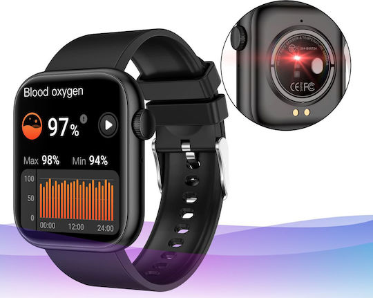 Smartwatch Idealstore Powerstyle Apple Via Bluetooth Integrated Speaker Microphone Voice Assistant Health Monitoring Pulse Oximeter Thermometer 100 Sports Modes App Notifications Black Color