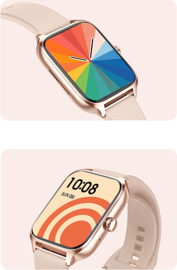Ceas inteligent Idealstore Xiabest Bluetooth NFC Asistent vocal Urmărire GPS Moduri sportive Senzor de temperatură și oxigen Încărcare wireless Ritm cardiac Tensiune arterială Parolă Memento menstrual Curea din silicon aur roz