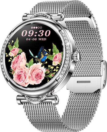Ceas inteligent Luxstyle Idealstore Apple Bluetooth Sunet HD Agenda telefonică Design lux-elegant Ecran HD de 1,27" Monitorizare oxigen Tensiune arterială Ritm cardiac Somn Mod multi-sport Cadran personalizat Rezistent la apă IP67 Brățară metalică argintie