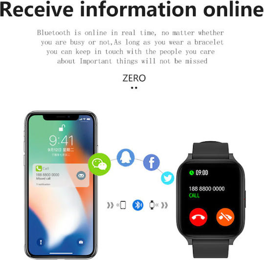 Zerofit Smartwatch Ultra Slim 1.7" Monitorizare Ritm Cardiac Tensiune Arterială 24/7 Notificări Apeluri Mesaje Multi-sport Durată Mare a Bateriei Rezistent la Apă Argintiu Verde