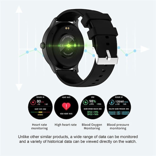 Tokio Fashion Smartwatch Idealstore Runde LCD-Anzeige Ultraschlank Bluetooth-Anrufe Android-iOS Menstruationszyklusüberwachung Schritte Kalorien Blutdruck Herzfrequenz Schrittzähler Musiksteuerung Multisport GPS Langlebiger Akku Schwarz