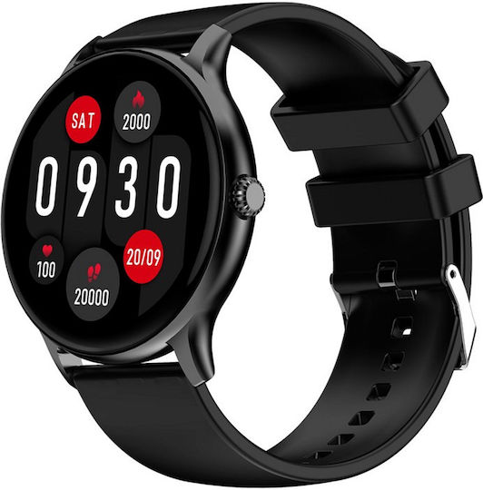 Tokio Fashion Smartwatch Idealstore Runde LCD-Anzeige Ultraschlank Bluetooth-Anrufe Android-iOS Menstruationszyklusüberwachung Schritte Kalorien Blutdruck Herzfrequenz Schrittzähler Musiksteuerung Multisport GPS Langlebiger Akku Schwarz