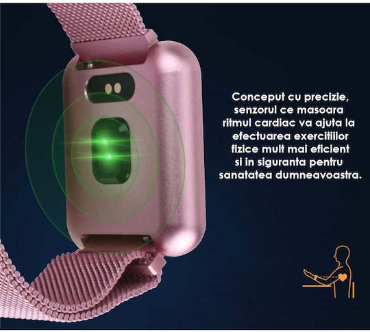 Idl Prestige 68 Smartwatch Metal Bracelet 1.3 Inch Ips Color Touch Display Heart Rate Monitoring Blood Pressure Magnetic Charging Bluetooth 4.0 Android 4.4 Ios 9.0 Pink Color