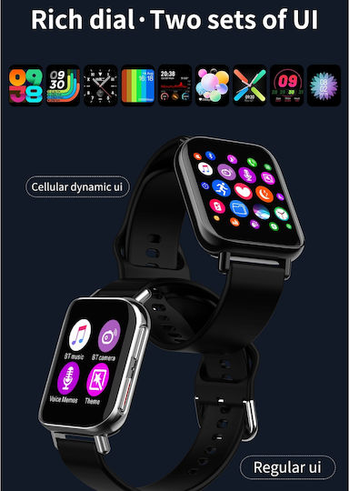Smartwatch Qwath Idealstore Funcție Apeluri Primite Monitorizare Somn Monitorizare Ritm Cardiac Monitor Tensiune Arterială Tracker Fitness Ecran TFT de 1,54 Inch Rezistent la Apă IP67 Compatibil iOS Android Silicon Negru