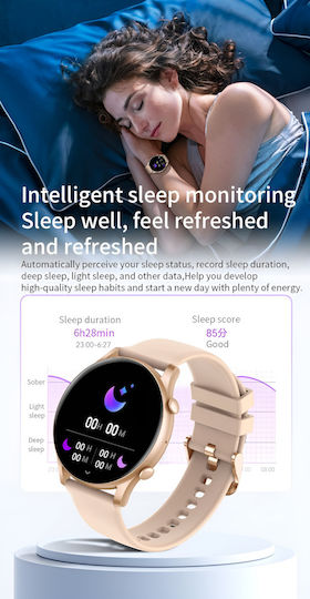 Ceas inteligent colecția Moon Style Idealstore 1.43 inch ecran HD AMOLED apel Bluetooth notificări mesaje NFC monitorizare ritm cardiac somn asistent vocal difuzor încorporat microfon IP67 alarmă Android-iOS autonomie mare a bateriei auriu