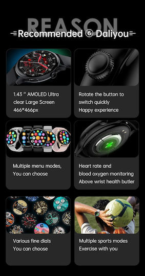 Smartwatch New Style Collection Idealstore 1.43 Inch HD AMOLED Display Bluetooth Call Message Reception NFC Heart Rate Sleep Monitoring Voice Assistant Built-In Speaker Microphone IP67 Android-iOS Long Battery Silver Metal