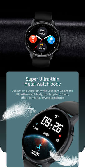 Смартчасовник Lifex Collection Idealstore 1.28-инчов сензорен екран Известия за обаждания Съобщения Социални медии Мониторинг на съня Кръвно налягане Мултиспорт Педометър Ip67 Аларма Android-ios Дълъг живот на батерията Черно издание