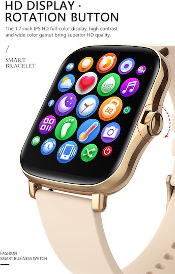 Smartwatch Y20 Squarestyle Idealstore Waterproof Hd Screen 1.7 Inch Compatible Android Ios Bluetooth Notifications Sports Pedometer Heart Rate Monitor Gold