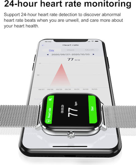 Prince Collection Smartwatch Idealstore 1.96 Inch Touch Screen Bluetooth Call Message Notifications Heart Rate Sleep Monitoring Multi-sport Built-in Speaker Microphone Ip67 Alarm Android-iOS Long Battery Silver Edition