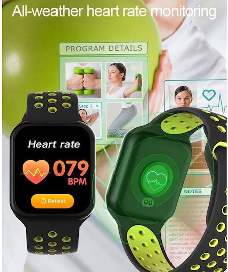 Smartwatch Force Sport8 Ecran TFT de 1,3 Inch Monitorizare Ritm Cardiac Somn Senzor 3D Pedometrul pentru Măsurarea Pașilor Calorii Arse Funcție Anti-pierdere Compatibilitate Android iOS Negru-verde