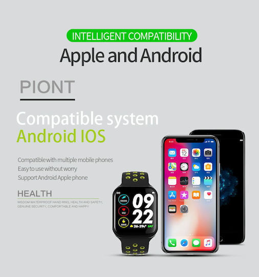 Smartwatch Force Sport8 Ecran TFT de 1,3 Inch Monitorizare Ritm Cardiac Somn Senzor 3D Pedometrul pentru Măsurarea Pașilor Calorii Arse Funcție Anti-pierdere Compatibilitate Android iOS Negru-verde
