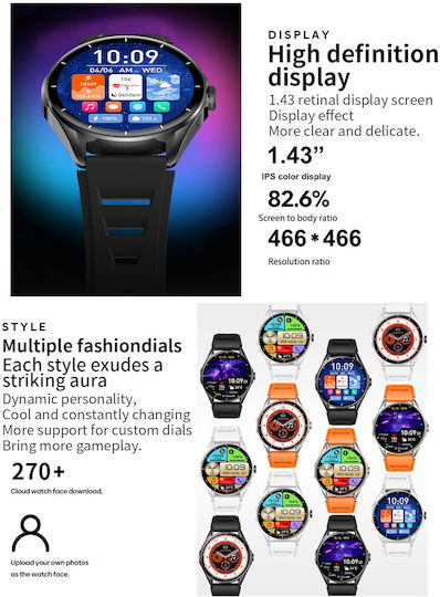 Delta Pro Smartwatch Idealstore 1.43" Amoled тъчскрийн Android Ios високоговорител Bluetooth обаждане аларма време гласов асистент фитнес тракер женска функция монитор на сърдечната честота монитор на кръвното налягане SpO2 оксиметър мулти-спорт оранжев