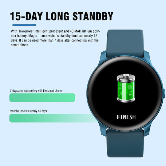 Kingwear Smartwatch Idealstore 1,3 Zoll HD Touchscreen Wasserfest Schrittzähler Herzfrequenzmesser Blutdruckmesser Sitzende Erinnerung Sportmodus Blau