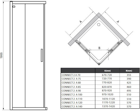 Ideal Standard Connect 2 Cabinet Duș cu Glisare Ușă 82-87x195.5cm Sticlă transparentă
