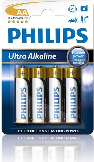 Philips 4 Pack Alkaline Batteries AA Ultra 1.5V LR6E4B/10