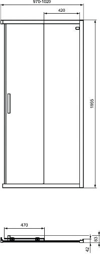 Ideal Standard Connect 2 Divider de verandă Duș cu Glisare Ușă 97-102x195.5cm Sticlă transparentă
