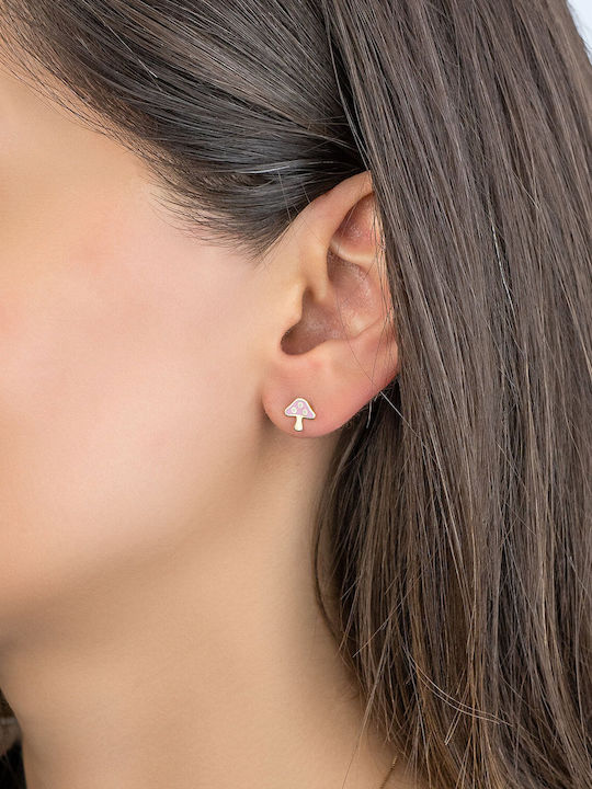 Kiriakos Gofas Mushrooms Kids Earrings Studs with Stones from Gold 14K