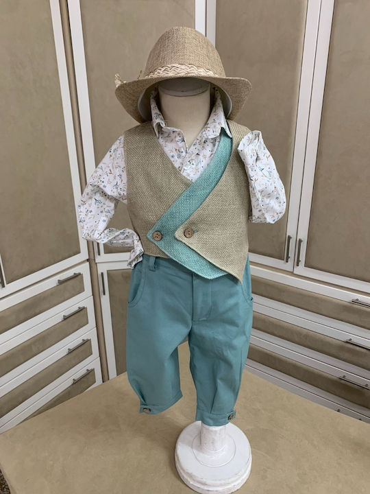 Nst Nastasia Costum De Botez Cu Vestă Pentru Băieți Vouck Lymman Leer Verde
