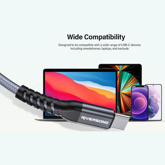 Riversong USB 2.0 Cable USB-C male - USB-C 100W Γκρι 1.2m CT50