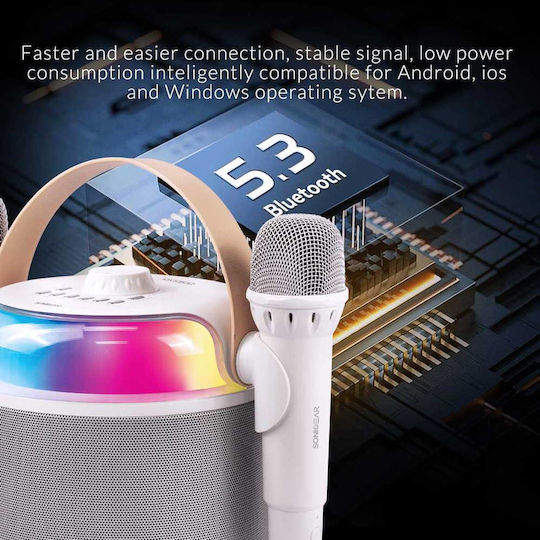 Sonic Gear Ηχείο Karaoke με Ασύρματα Μικρόφωνα και Εφέ Φωτισμού IOX K800 IOX-K800-W Λευκό