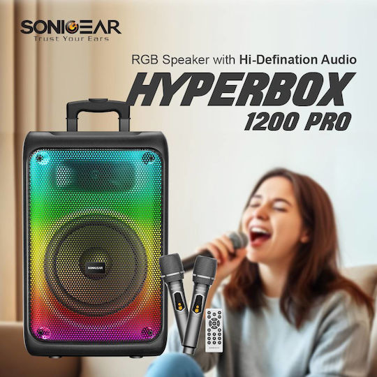 Sonic Gear Karaoke-Lautsprecher mit Kabellosen Mikrofonen und Lichteffekte Hyperbox 1200 Pro HB-PRO1200 Schwarz